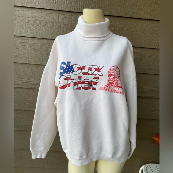 Vintage Tultex Cotton Sioux Chef print Unisex sweatshirt Turtleneck Large - Picture 1 of 12